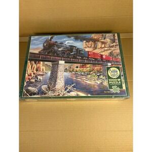 Cobble Hill 1000 Piece Ken Zylla Stone Steel and Steam Train Puzzle w Poster